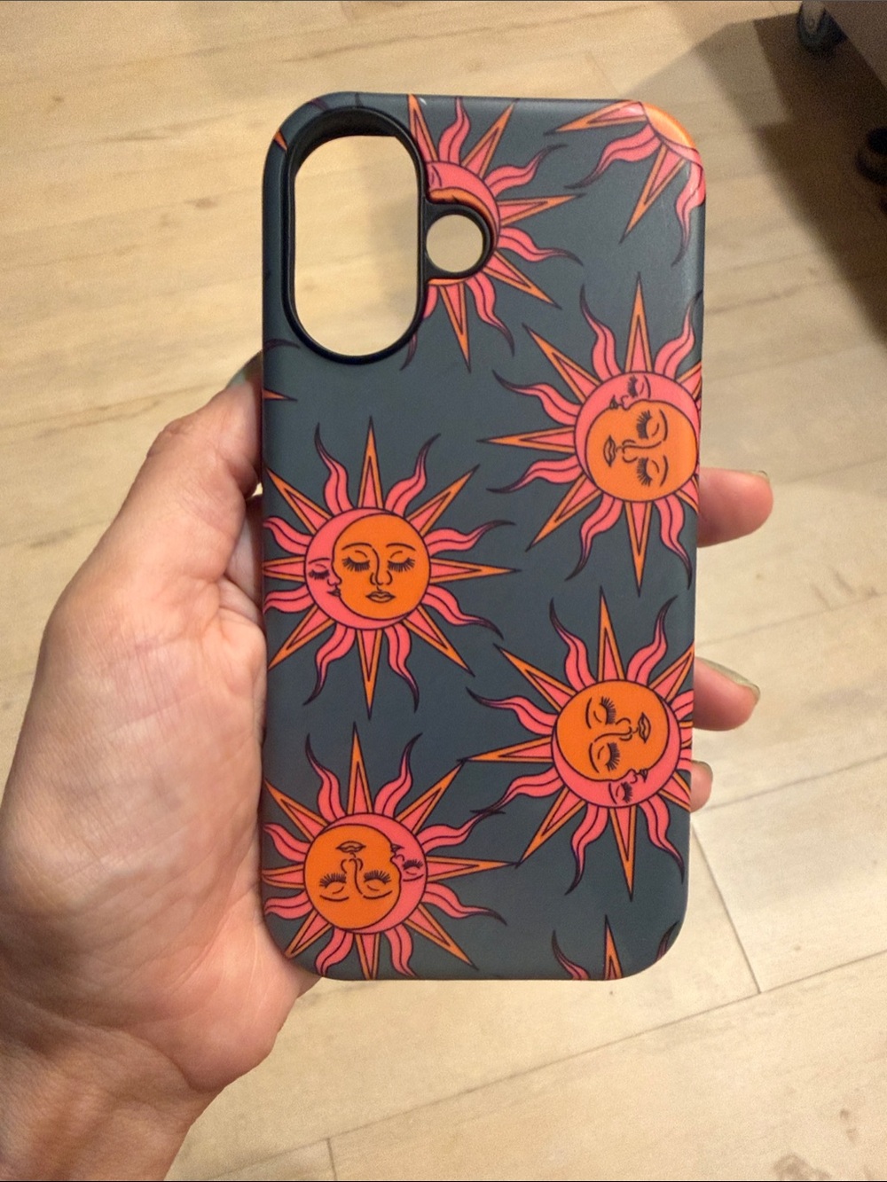 Sun Pattern Protective Phone Case - Pink & Orange on Green